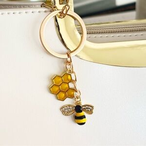 Bee Bag Charm Keychain - Gold and Yellow Honeycomb